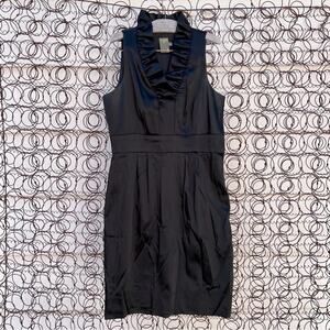 Taylor sleeveless ruffle collar V-neck black sheath dress little black dress